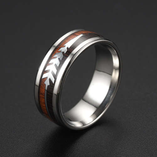 Mens Titanium Wood Arrow Design Wedding Band. Ring Size 6,7,8,9,10,11,12,13